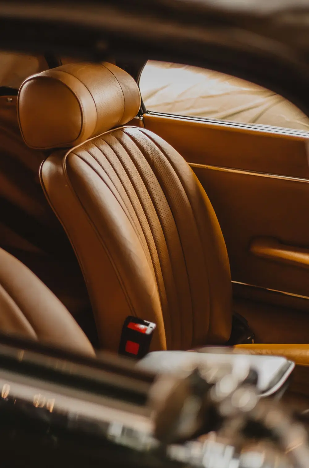 Brown leather car seat