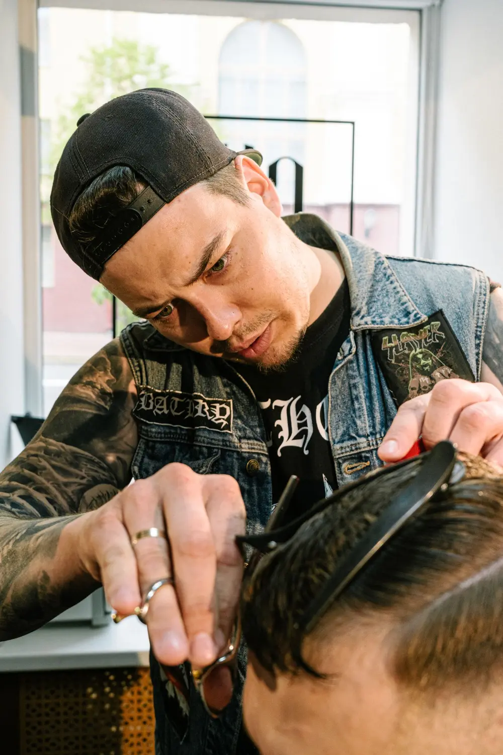 Barber detailing a haircut