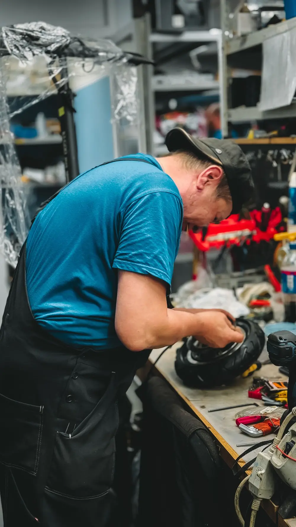 Mechanic repairing a tire