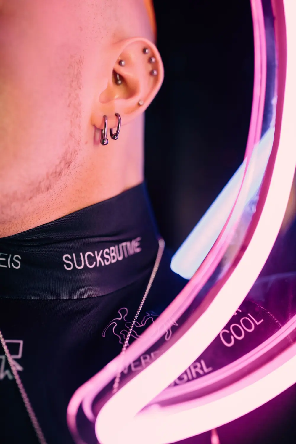 Ear with multiple piercings