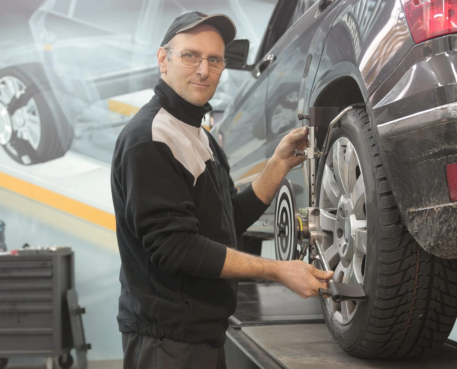 Mechanic working in an auto repair bay